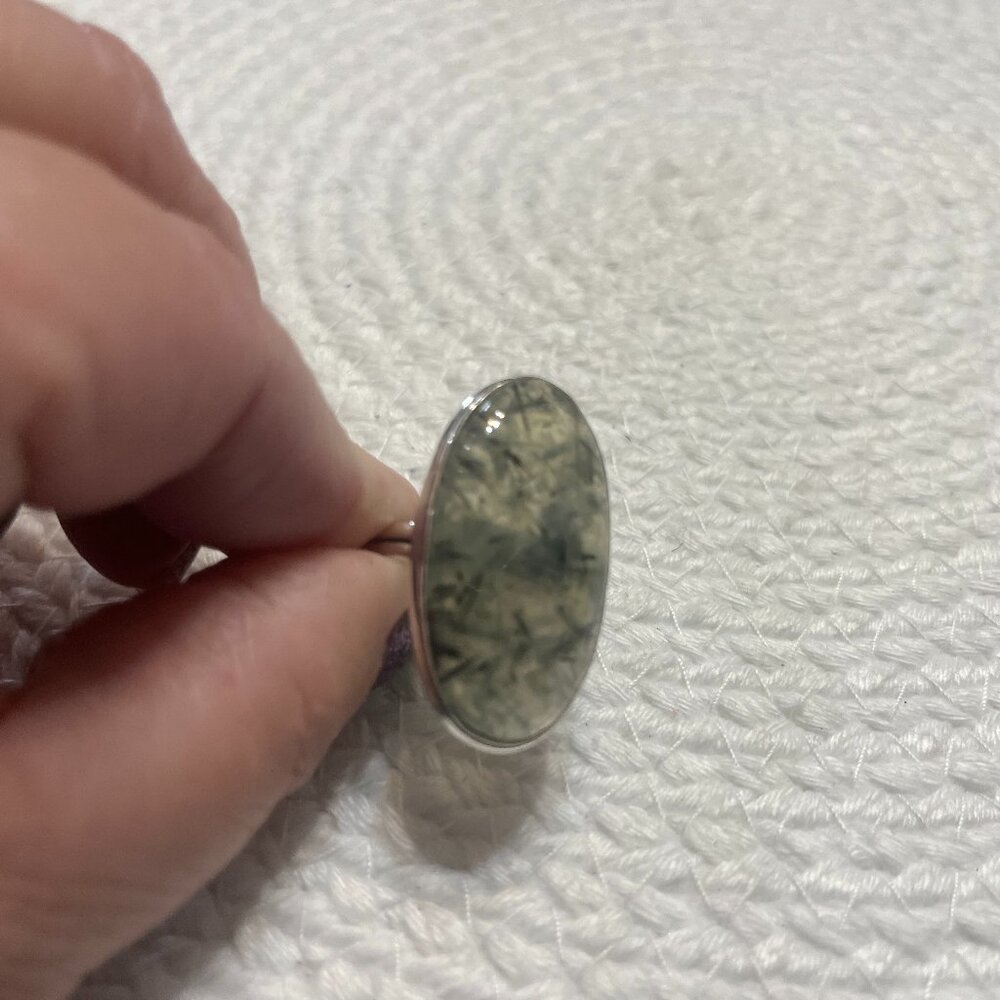 Stunning GREEN PREHNITE Handmade Sterling 925 Ring Size 11.75 #231D
